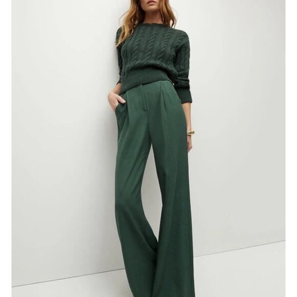 Veronica Beard Pants - Veronica Beard Marbeau Wide Leg Voile Pleated High Rise Pants Green Size 16 NWOT